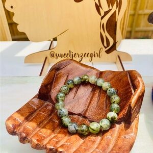 Natural Green Prehnite 10mm Round Bead Stretch Bracelet